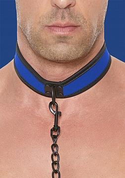 Ouch Puppy Play - Neoprene Collar With Leash - Blue